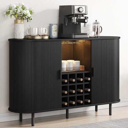Barschrank mit LED-Beleuchtung, Weinregal und Glashaltern