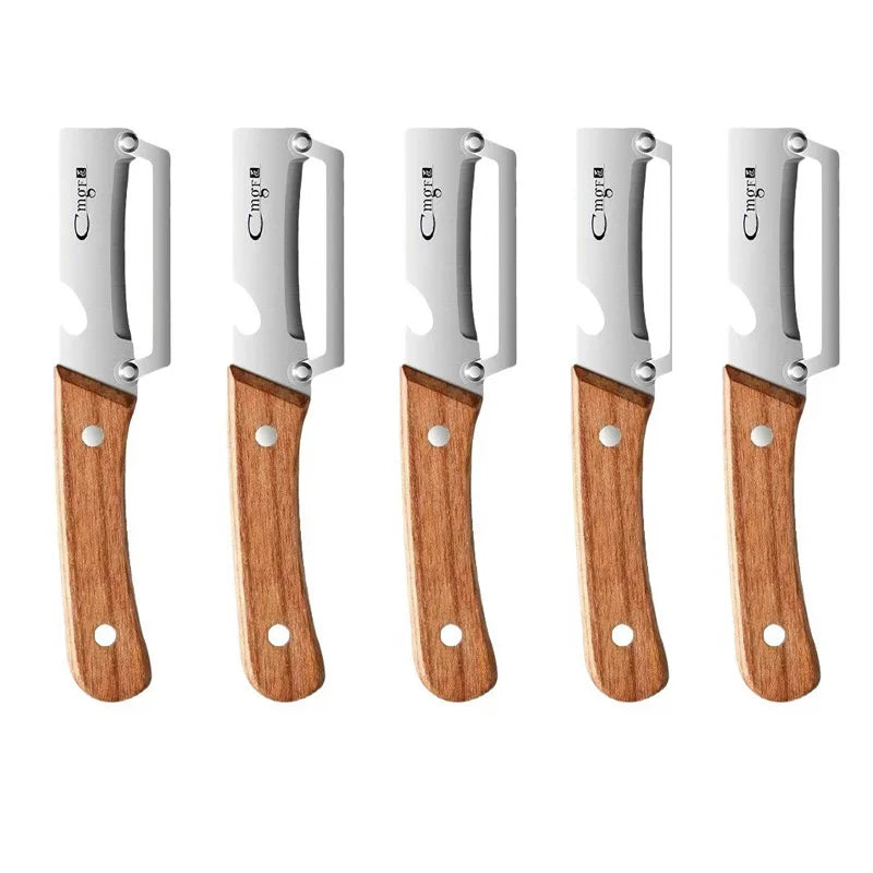 Edelstahlschäler mit Holzgriff zum Schälen und Schneiden von Obst und Gemüse | Langlebiger und reibungsloser Betrieb