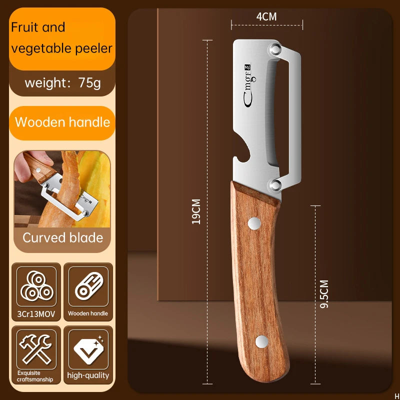 Edelstahlschäler mit Holzgriff zum Schälen und Schneiden von Obst und Gemüse | Langlebiger und reibungsloser Betrieb