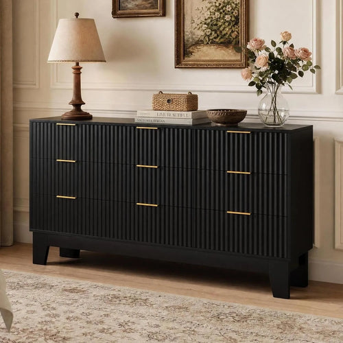 Kommode mit 9 Schubladen und geriffelter Front, 150 cm