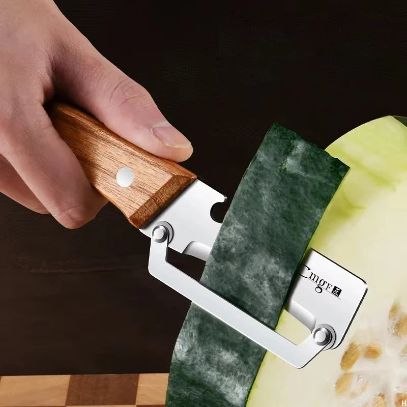 Edelstahlschäler mit Holzgriff zum Schälen und Schneiden von Obst und Gemüse | Langlebiger und reibungsloser Betrieb