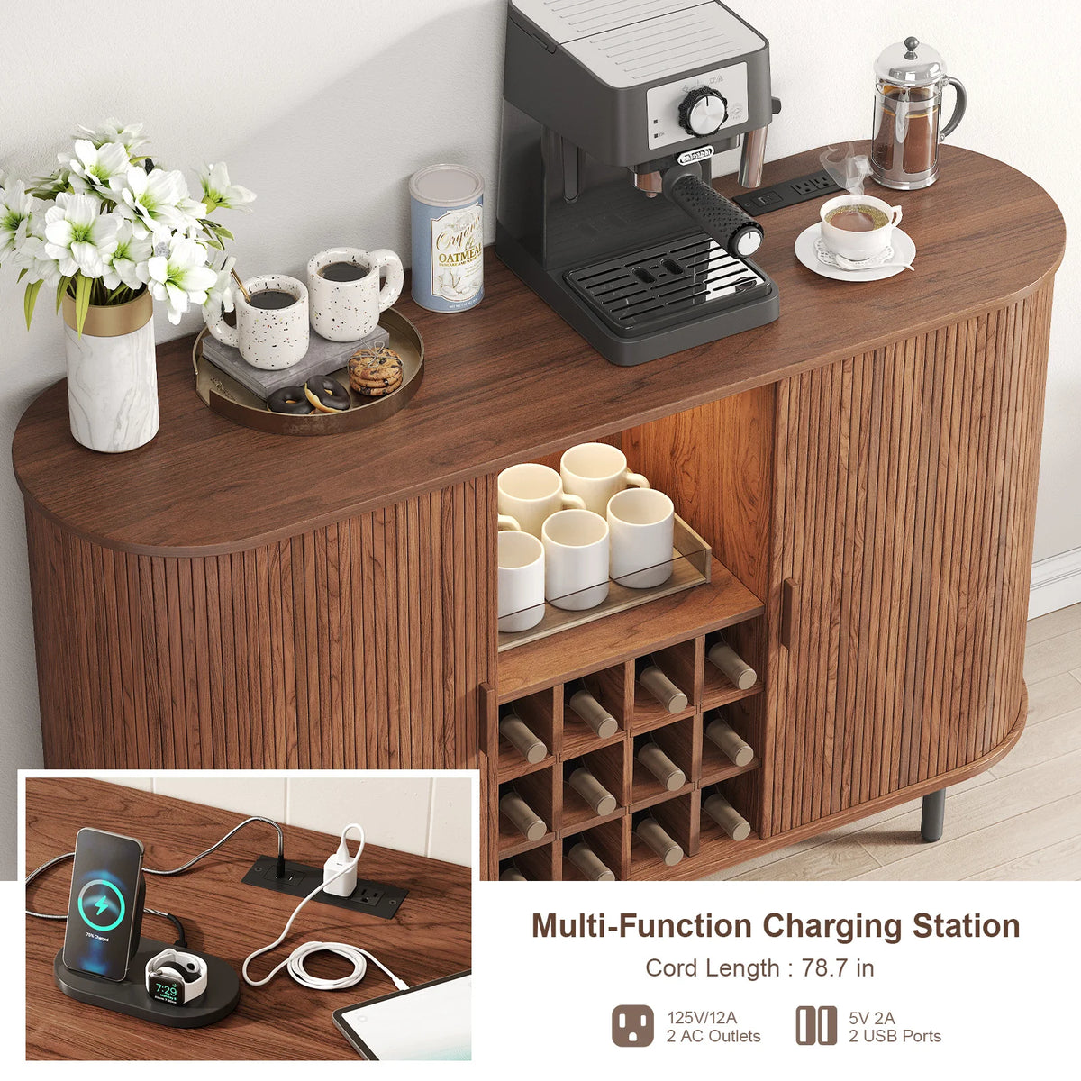 Barschrank mit LED-Beleuchtung, Weinregal und Glashaltern