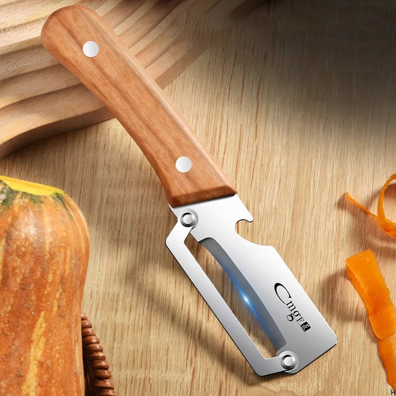 Edelstahlschäler mit Holzgriff zum Schälen und Schneiden von Obst und Gemüse | Langlebiger und reibungsloser Betrieb
