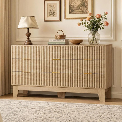 Kommode mit 9 Schubladen und geriffelter Front, 150 cm
