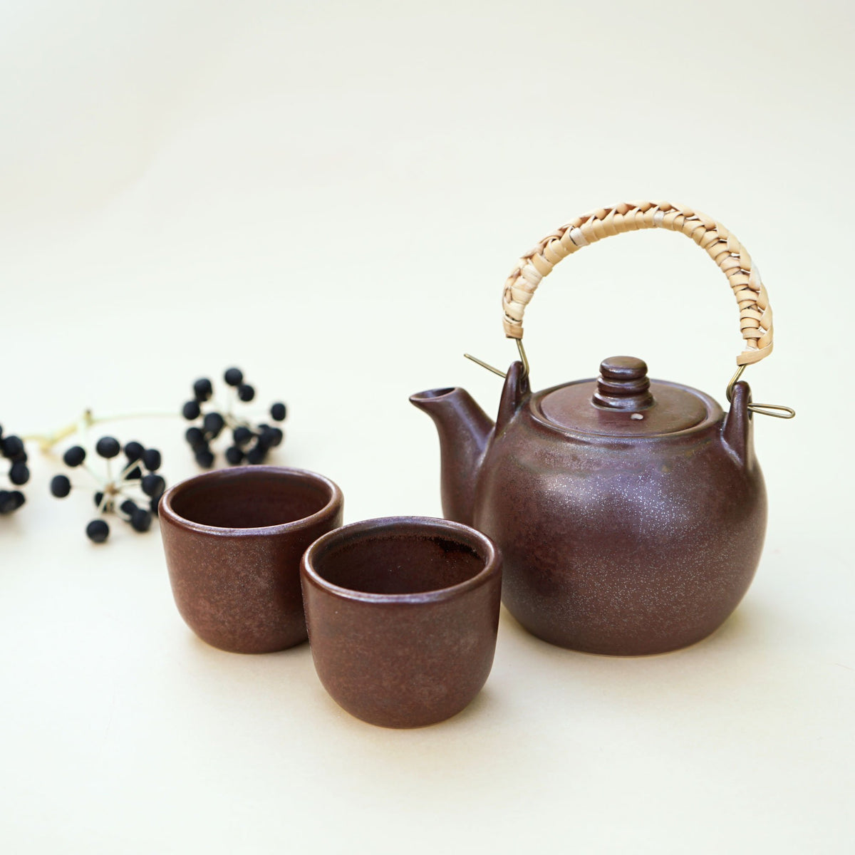 Handgefertigtes chinesisches Teekannen-Set mit 2 Tassen