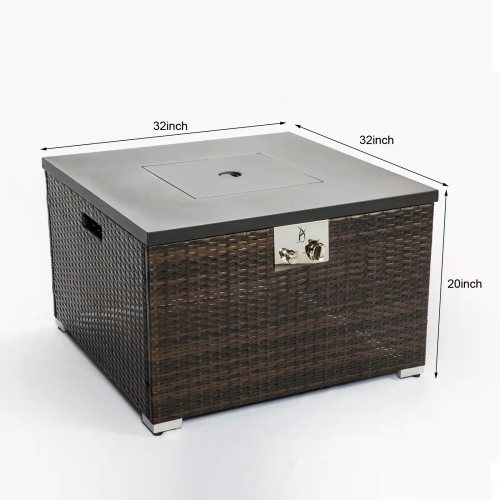 Outdoor Gas Feuerstelle Quadrat Dunkelbraune Korb Feuerstelle Tisch