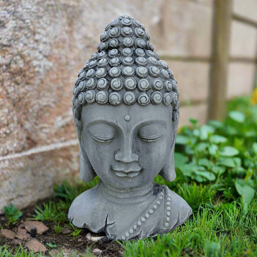 Handgefertigter Buddha-Kopf aus Zement, ca. 28 cm