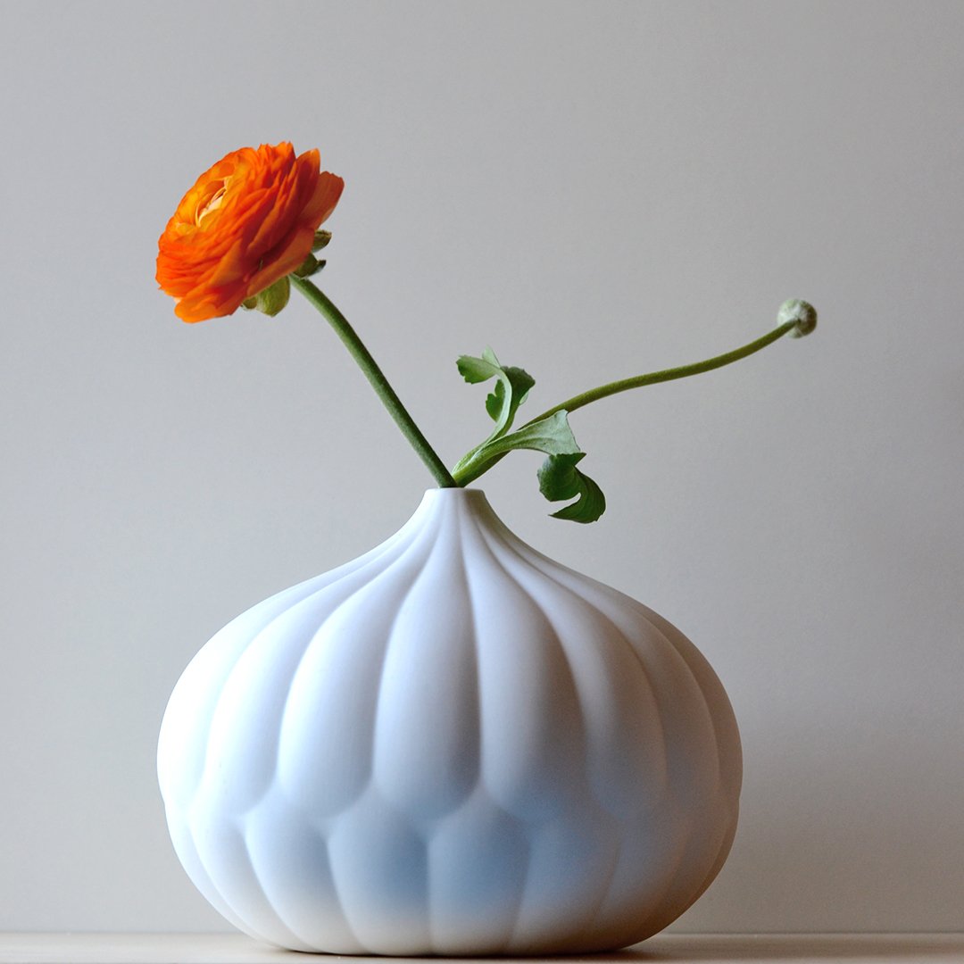Strukturierte Porzellanvase in Mattweiss, Ø 17 cm